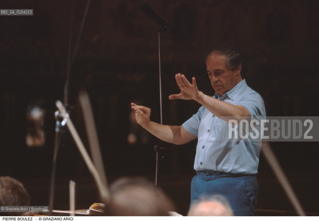 Venezia,1990.Ritratto del direttore dorchestra e compositore contemporaneo Pierre Boulez.Musica classica direttore compositore contemporary orchestra ritratto .Venice,1990.Portrait of the conductor and contemporary composer Pierre Boulez ©Graziano Arici/Rosebud2