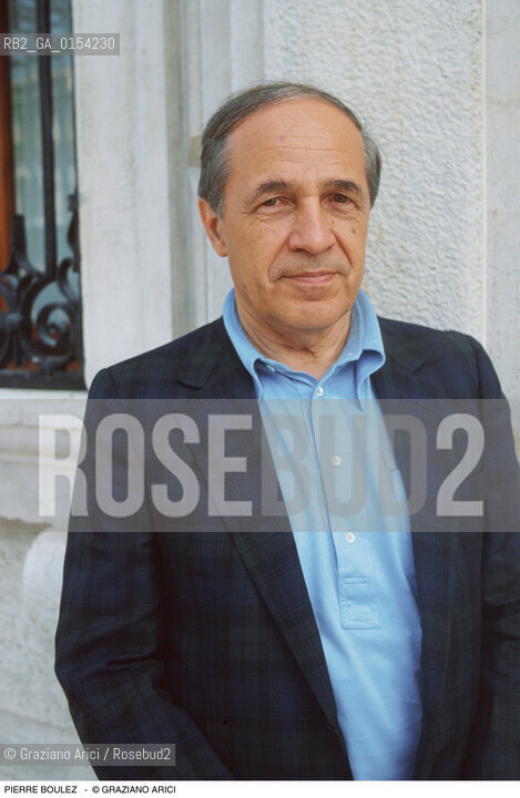 Venezia,1990.Ritratto del direttore dorchestra e compositore contemporaneo Pierre Boulez.Musica classica direttore compositore contemporary orchestra ritratto .Venice,1990.Portrait of the conductor and contemporary composer Pierre Boulez ©Graziano Arici/Rosebud2