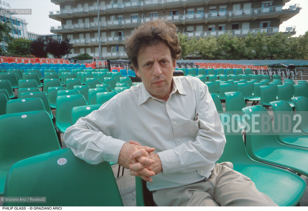 -Jesolo(Venezia),1992. Ritratto del compositore Philip Glass. Musica classica contemporanea minimalismo ritratto compositore.-Jesolo(Venice),1992. Portrait of the contemporary composer Philip Glass ©Graziano Arici/Rosebud2