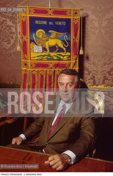 Venezia,1990.Ritratto del politico Franco Cremonese, Presidente Regione Veneto Politica politico ritratto.Venice,1990. Portrait of the politician  Franco Cremonese, President of Veneto Region ©Graziano Arici/Rosebud2
