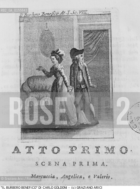 -STAMPA PER LA COMMEDIA IL BURBERO BENEFICO DI CARLO GOLDONI 1771 DALLEDIZIONE DELLE OPERE PUBBLICATA NEL 1788 DA ANTONIO ZATTA .-PRINT FOR COMEDY IL BURBERO BENEFICO 1771 FROM WORKS EDITION PUBLISHED BY ANTONIO ZATTA IN 1788 -ARCHIVIO ©Graziano Arici/Rosebud2 La cessione dei diritti di questa immagine si intende per quanto di nostra competenza. Non comprende invece le eventuali spese  relative a diritti che potranno essere richiesti dagli Enti o persone fisiche cui appartengono eventualmente i soggetti  ripresi. Tali costi, ove necessari, e l’espletamento di qualsivoglia pratica di richiesta di concessione del permesso di pubblicazione sono esclusivamente a carico e a cura del soggetto acquirente di questa immagine.