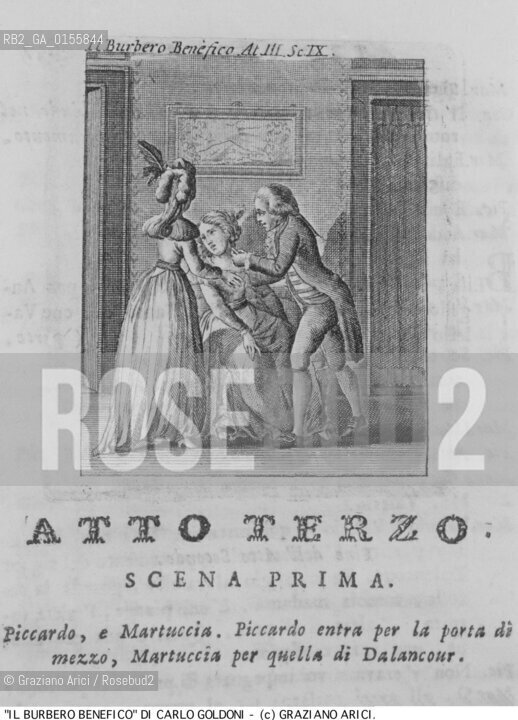 -STAMPA PER LA COMMEDIA IL BURBERO BENEFICO DI CARLO GOLDONI 1771 DALLEDIZIONE DELLE OPERE PUBBLICATA NEL 1788 DA ANTONIO ZATTA .-PRINT FOR COMEDY IL BURBERO BENEFICO 1771 FROM WORKS EDITION PUBLISHED BY ANTONIO ZATTA IN 1788 -ARCHIVIO ©Graziano Arici/Rosebud2 La cessione dei diritti di questa immagine si intende per quanto di nostra competenza. Non comprende invece le eventuali spese  relative a diritti che potranno essere richiesti dagli Enti o persone fisiche cui appartengono eventualmente i soggetti  ripresi. Tali costi, ove necessari, e l’espletamento di qualsivoglia pratica di richiesta di concessione del permesso di pubblicazione sono esclusivamente a carico e a cura del soggetto acquirente di questa immagine.