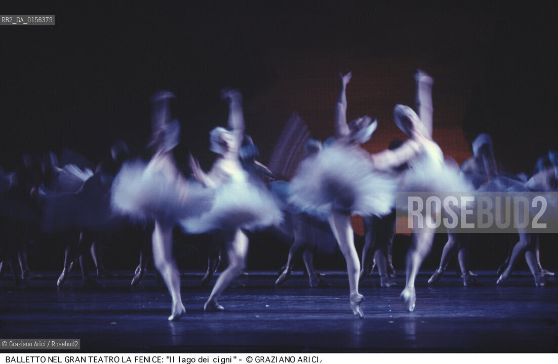 Venice, 1988. Gran Teatro La Fenice.Swan Lake ballet, coreographed by Marius Petipa and Lev Ivanov, music by Pyotr Ilyich Tchaikovsky, corps ballet of the S.M.Kirov theatre Leningrad .Venezia, 1988. Gran Teatro La Fenice. Balletto Il Lago dei Cigni,corpo di ballo teatro S.M.Kirov di Leningrado, coreografia di Marius Petipa e Lev Ivanov, musica di Pyotr Ilyich Tchaikovsky. Danza balletto classica Lago dei cigni Fenice ©Graziano Arici/Rosebud2 La cessione dei diritti di questa immagine si intende per quanto di nostra competenza. Non comprende invece le eventuali spese  relative a diritti che potranno essere richiesti dagli Enti o persone fisiche cui appartengono eventualmente i soggetti  ripresi. Tali costi, ove necessari, e l’espletamento di qualsivoglia pratica di richiesta di concessione del permesso di pubblicazione sono esclusivamente a carico e a cura del soggetto acquirente di questa immagine.