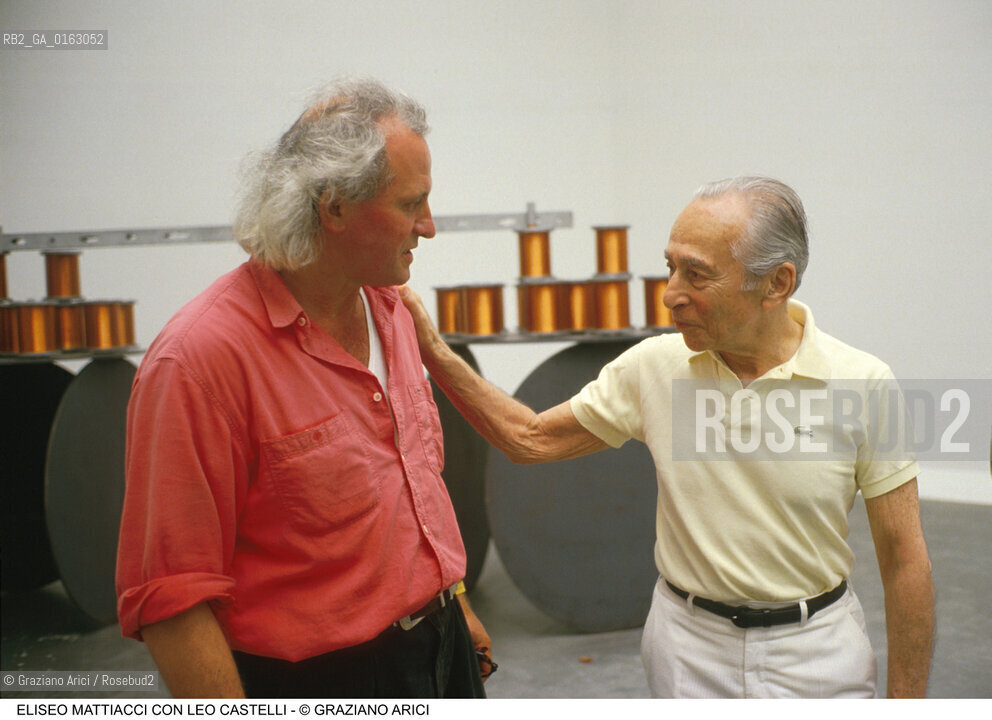 Nome: .MATTIACCI ELISEO.Descrizione: .ARTE SCULTORE / CON IL GALLERISTA LEO CASTELLI.Credit: ©Graziano Arici/Rosebud2 / Costo: .A.Nazione: .ITALIA.Cittˆ: .VENEZIA.Data: .1988.