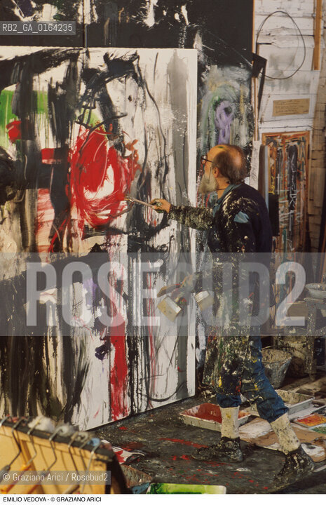 Caption: Nome: .VEDOVA EMILIO.Descrizione: .ARTE PITTORE NEL SUO STUDIO.Credit: ©Graziano Arici/Rosebud2 / Costo: .A.Nazione: .ITALIA.Cittˆ: ..Data: .1987
