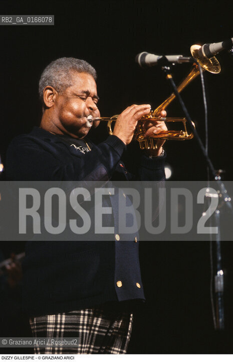 Caption: Nome: .GILLESPIE DIZZY.Descrizione: .MUSICA JAZZ TROMBETTISTA/ALLA TROMBA.Credit: ©Graziano Arici/Rosebud2 / Costo: .A.Nazione: .USA.Cittˆ: ..Data: .1990