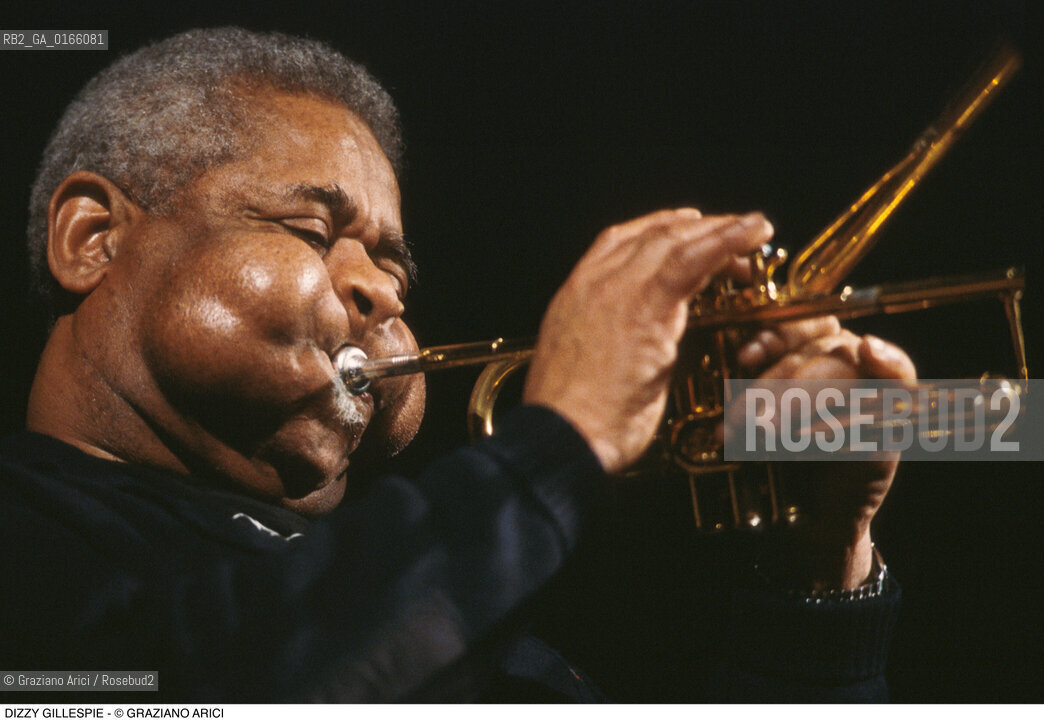 Caption: Nome: .GILLESPIE DIZZY.Descrizione: .MUSICA JAZZ TROMBETTISTA/ALLA TROMBA.Credit: ©Graziano Arici/Rosebud2 / Costo: .A.Nazione: .USA.Cittˆ: ..Data: .1990