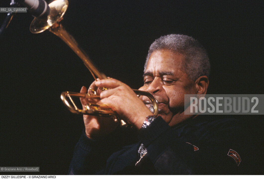 Caption: Nome: .GILLESPIE DIZZY.Descrizione: .MUSICA JAZZ TROMBETTISTA/ALLA TROMBA.Credit: ©Graziano Arici/Rosebud2 / Costo: .A.Nazione: .USA.Cittˆ: ..Data: .1990