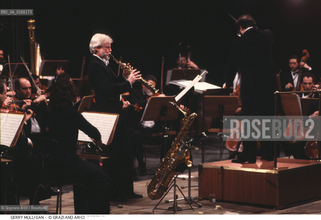 Nome: .MULLIGAN GERRY.Descrizione: .MUSICA JAZZ SASSOFONISTA/CON ORCHESTRA.Credit: ©Graziano Arici/Rosebud2 / Costo: .A.Nazione: .USA.Cittˆ: .VENEZIA.Data: .1992.