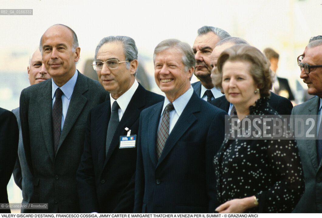 Nome: .SUMMIT.Descrizione: .POLITICA VERTICE DEI NOVE PAESI PIU INDUSTRIALIZZATI E DEI PAESI CEE / IL PRESIDENTE FRANCESE VALERY GISCARD DESTAING, IL PRIMO MINISTRO ITALIANO FRANCESCO COSSIGA, IL PRESIDENTE AMERICANO JIMMY CARTER E IL PREMIER BRITANNICO MARGARET THATCHER.Credit: ©Graziano Arici/Rosebud2 Costo: ..Nazione: .ITALIA.Cittˆ: ..Data: .1980..