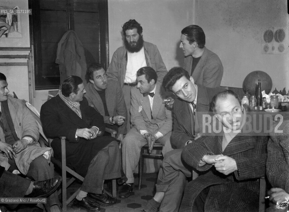 THE PAINTERS EMILIO VEDOVA, ARMANDO PIZZINATO AND GIUSEPPE SANTOMASO AND ? IN VENICE - 1949 © ARCHIVIO Graziano Arici/Rosebud2  /ARTE / PITTORE