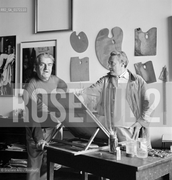 THE OPERA SINGER MARIO DEL MONACO WITH THE PAINTER GREGORIO SCILTIAN IN VENICE - 1968 - ©Graziano Arici/Rosebud2 / CANTANTE LIRICO / PITTORE / ARTE
