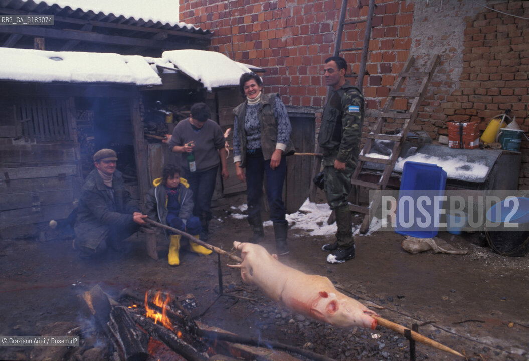 ( CROAZIA ) SLAVONIA : IL PAESE DI MINORANZA ITALIANA DI VELIKI BANOVAC   ( BANOVAC MAGGIORE ) - © 1995 Graziano Arici/Rosebud2 / GEO / LINGUA / MAIALE / GASTRONOMIA