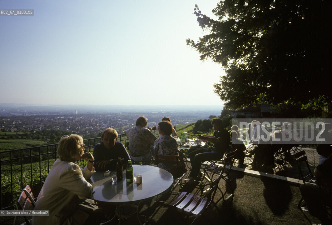 ( SVIZZERA CONFEDERAZIONE ELVETICA  ) BASILEA : PANORAMA DELLA CITTA DA UNA CAFFE SULLE COLLINE  © 1995 Graziano Arici/Rosebud2 / GEO