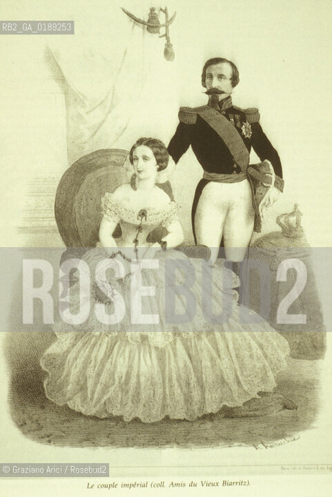 ( FRANCIA  )  PAYS BASQUE BIARRITZ : CARTOLINA CON NAPOLEONE III E LA MOGLIE EUGENIA   © 1999 Graziano Arici/Rosebud2 / GEO