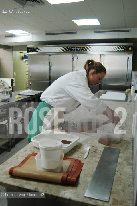 ( FRANCIA  )  MIDI-PYRENEES  ALTIPIANO DELLAUBRAC LAGUIOLE : RISTORANTE E ALBERGO DELLO CHEF MICHEL BRAS - PREPARAZIONE DEI PIATTI IN CUCINA  © 2003 Graziano Arici/Rosebud2 / GEO / GASTRONOMIA / CUOCO