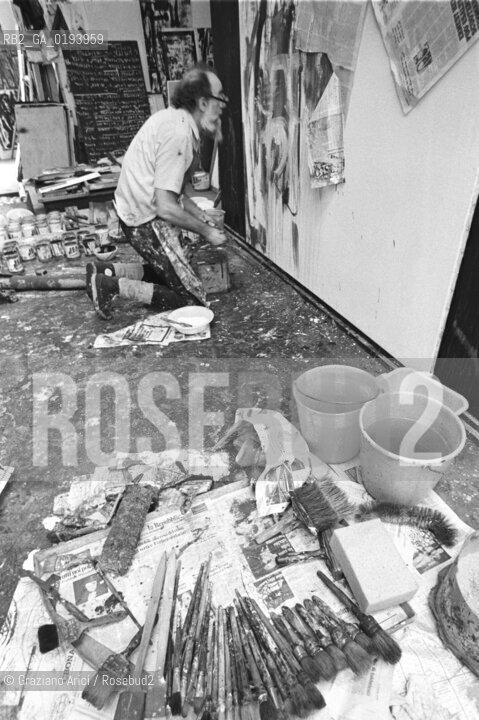 IL PITTORE EMILIO VEDOVA NEL SUO STUDIO - VENEZIA - 1987 - ©Graziano Arici/Rosebud2 / ARTE