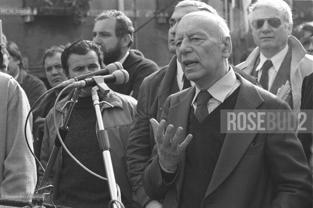 IL POLITICO GIANCARLO PAJETTA  AD UN COMIZIO - 1982 - VENEZIA  ©Graziano Arici/Rosebud2 / POLITICA / COMIZIO