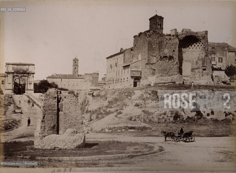 -ROMA, SENZA INDICAZIONE DAUTORE, VIA SACRA DEL COLOSSEO, SENZA DATA. STAMPA ALLALBUMINA INCOLLATA SU CARTONE, CM 25,2X18,6 CONTENUTE ALLINTERNO DELLALBUM H.F.M.H FROM T.H.H.-IN REMEBRANCE OF A PLEASANT TOUR SEPTEMBER 22nd NOVEMBER15th 1888 DUBLINO. ©ARCHIVIO Graziano Arici/Rosebud2  FOTOANTICHE.-ROME, NO AUTHORS INDICATION, VIA SACRA DEL COLOSSEO, UNDATED. ALBUMEN PHOTOGRAPH MOUNTED ON CARDBOARD, CM 25,2X18,6 ©Graziano Arici/Rosebud2 