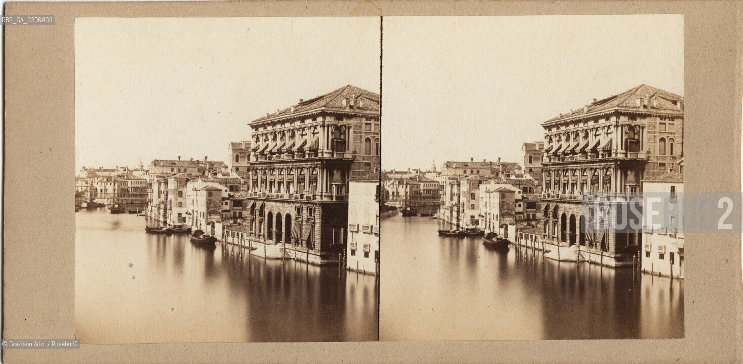 -VENEZIA, SENZA INDICAZIONE DAUTORE, CANAL GRANDE E PALAZZO CORNER, SENZA DATA. POSITIVO ALLALBUMINA MONTATO SU CARTONE, FOTOGRAFIA STEREOSCOPICA, CM 17X8,4  ©ARCHIVIO Graziano Arici/Rosebud2   FOTOANTICHE.-VENICE, NO AUTHORS INDICATION, CANAL GRANDE E PALAZZO CORNER, UNDATED. ALBUMEN POSITIVE MOUNTED ON CARDBOARD, STEREOSCOPICAL PHOTOGRAPH CM 17X8,4 ©Graziano Arici / rosebud2 .