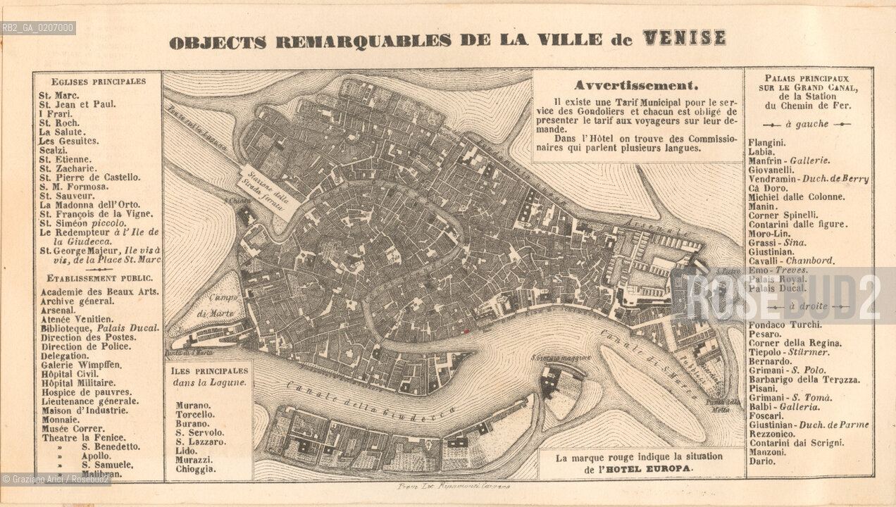 -VENEZIA, SENZA INDICAZIONE DAUTORE, OBJECTS REMARQUABLES DE LA VILLE DE VENISE, SENZA DATA. STAMPA, CM 21,6X12,2 ©ARCHIVIO Graziano Arici/Rosebud2  MAPPA DI VENEZIA FOTOANTICHE.-VENICE, NO AUTHORS INDICATION, OBJECTS REMARQUABLES DE LA VILLE DE VENISE, UNDATED. PRINT, CM 21,6X12,2 ©Graziano Arici / rosebud2
