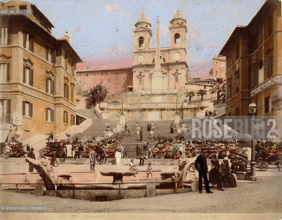 -ROMA, SENZA INDICAZIONE DAUTORE, CHIESA DELLA TRINITA DEI MONTI CON LA SCALINATA, SENZA DATA. STAMPA ALLALBUMINA COLORATA A MANO, CM 26X20,4 ©ARCHIVIO Graziano Arici/Rosebud2  FOTOANTICHE.-ROME, NO AUTHORS INDICATION, CHIESA DELLA TRINITA DEI MONTI UNDATED. ALBUMEN PHOTOGRAPH HAND COLOURED, CM 26X20,4 ©Graziano Arici / rosebud2