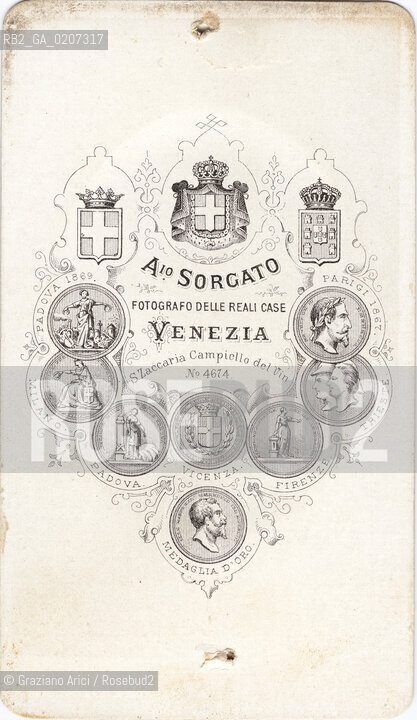 -VENEZIA, ANTONIO SORGATO, RITRATTO DI DONNA (RETRO), SENZA DATA. STAMPA ALLALBUMINA INCOLLATA SU CARTONE, CARTE DE VISITE, CM 6X10,5  ©ARCHIVIO Graziano Arici/Rosebud2   FOTOANTICHE.-VENICE, ANTONIO SORGATO, RITRATTO DI DONNA (RETRO), UNDATED. ALBUMEN PHOTOGRAPH MOUNTED ON CARDBOARD, CARTE DE VISITE CM 6X10,5 ©Graziano Arici/Rosebud2 
