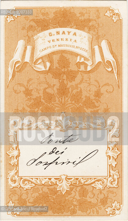-VENEZIA, CARLO NAYA, PONTE DEI SOSPIRI (RETRO), SENZA DATA. STAMPA ALLALBUMINA INCOLLATA SU CARTONE, CARTE DE VISITE, CM 6,1X10,5  ©ARCHIVIO Graziano Arici/Rosebud2  FOTOANTICHE.-VENICE, CARLO NAYA, PONTE DEI SOSPIRI, UNDATED. ALBUMEN PHOTOGRAPH MOUNTED ON CARDBOARD, CARTE DE VISITE CM 6,1X10,5 ©Graziano Arici/Rosebud2 