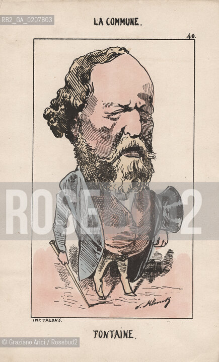 -KLENCK, PAUL. COLLEZIONE DI SESSANTA CARICATURE LA COMMUNE FONTAINE (40), PARIGI, SENZA INDICAZIONE DI EDITORE E DATA DI PUBBLICAZIONE, STAMPA COLORATA A MANO, CM 18X27,3 ©ARCHIVIO Graziano Arici/Rosebud2  COMUNE DI PARIGI  FOTOANTICHE.-KLENCK, PAUL.  COLLECTION OF SIXTY CARICATURES LA COMMUNE FONTAINE  (40), PARIS, WITHOUT EDITEURS INDICATION AND DATE OF PUBBLICATION, HAND COLORED PRINT, CM 18X27,3 ©Graziano Arici / rosebud2