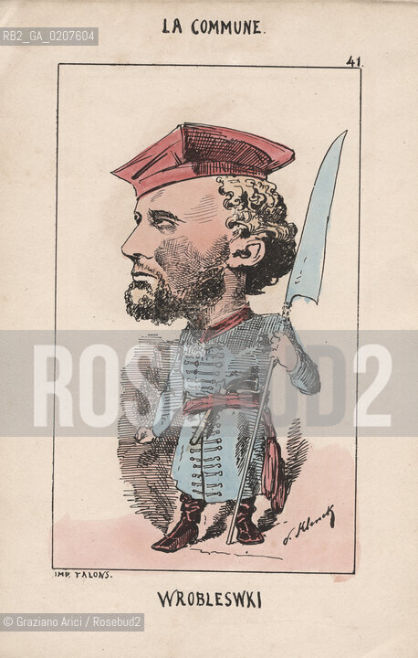 -KLENCK, PAUL. COLLEZIONE DI SESSANTA CARICATURE LA COMMUNE WROBLESWKI (41), PARIGI, SENZA INDICAZIONE DI EDITORE E DATA DI PUBBLICAZIONE, STAMPA COLORATA A MANO, CM 18X27,3 ©ARCHIVIO Graziano Arici/Rosebud2  COMUNE DI PARIGI  FOTOANTICHE.-KLENCK, PAUL.  COLLECTION OF SIXTY CARICATURES LA COMMUNE WROBLESWKI  (41), PARIS, WITHOUT EDITEURS INDICATION AND DATE OF PUBBLICATION, HAND COLORED PRINT, CM 18X27,3 ©Graziano Arici / rosebud2
