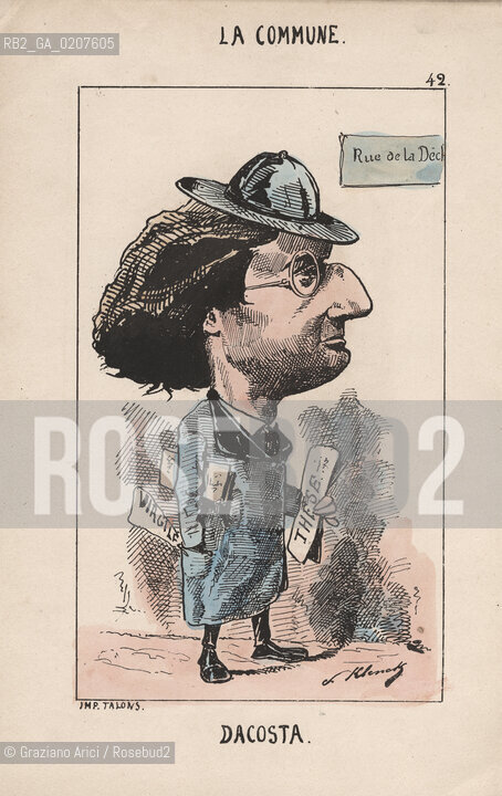 -KLENCK, PAUL. COLLEZIONE DI SESSANTA CARICATURE LA COMMUNE DACOSTA (42), PARIGI, SENZA INDICAZIONE DI EDITORE E DATA DI PUBBLICAZIONE, STAMPA COLORATA A MANO, CM 18X27,3 ©ARCHIVIO Graziano Arici/Rosebud2  COMUNE DI PARIGI  FOTOANTICHE.-KLENCK, PAUL.  COLLECTION OF SIXTY CARICATURES LA COMMUNE DACOSTA  (42), PARIS, WITHOUT EDITEURS INDICATION AND DATE OF PUBBLICATION, HAND COLORED PRINT, CM 18X27,3 ©Graziano Arici / rosebud2