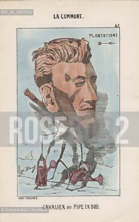 -KLENCK, PAUL. COLLEZIONE DI SESSANTA CARICATURE LA COMMUNE CAVALIER DIT PIPE EN BOIS (47), PARIGI, SENZA INDICAZIONE DI EDITORE E DATA DI PUBBLICAZIONE, STAMPA COLORATA A MANO, CM 18X27,3 ©ARCHIVIO Graziano Arici/Rosebud2  COMUNE DI PARIGI FOTOANTICHE.-KLENCK, PAUL.  COLLECTION OF SIXTY CARICATURES LA COMMUNE CAVALIER DIT PIPE EN BOIS (47), PARIS, WITHOUT EDITEURS INDICATION AND DATE OF PUBBLICATION, HAND COLORED PRINT, CM 18X27,3 ©Graziano Arici/Rosebud2 