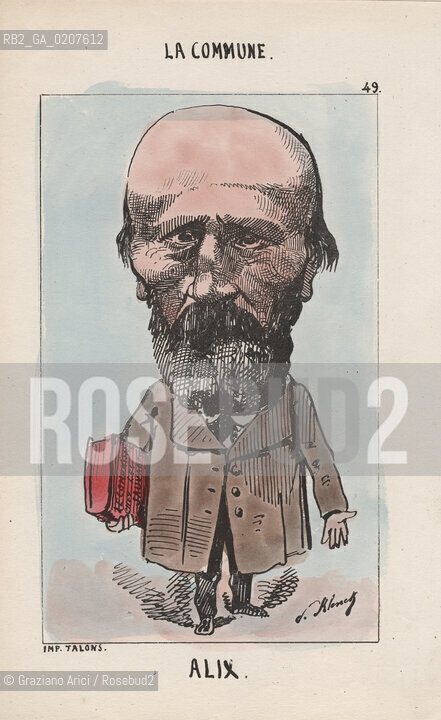 -KLENCK, PAUL. COLLEZIONE DI SESSANTA CARICATURE LA COMMUNE ALIX (49), PARIGI, SENZA INDICAZIONE DI EDITORE E DATA DI PUBBLICAZIONE, STAMPA COLORATA A MANO, CM 18X27,3 ©ARCHIVIO Graziano Arici/Rosebud2  COMUNE DI PARIGI FOTOANTICHE.-KLENCK, PAUL.  COLLECTION OF SIXTY CARICATURES LA COMMUNE ALIX (49), PARIS, WITHOUT EDITEURS INDICATION AND DATE OF PUBBLICATION,  HAND COLORED PRINT, CM 18X27,3 ©Graziano Arici / rosebud2