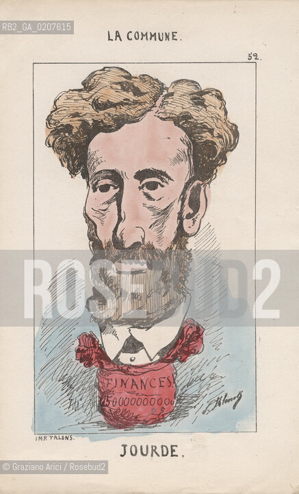 -KLENCK, PAUL. COLLEZIONE DI SESSANTA CARICATURE LA COMMUNE JOURDE (52), PARIGI, SENZA INDICAZIONE DI EDITORE E DATA DI PUBBLICAZIONE, STAMPA COLORATA A MANO, CM 18X27,3 ©ARCHIVIO Graziano Arici/Rosebud2  COMUNE DI PARIGI FOTOANTICHE.-KLENCK, PAUL.  COLLECTION OF SIXTY CARICATURES LA COMMUNE JOURDE (52), PARIS, WITHOUT EDITEURS INDICATION AND DATE OF PUBBLICATION, HAND COLORED PRINT,  CM 18X27,3 ©Graziano Arici / rosebud2