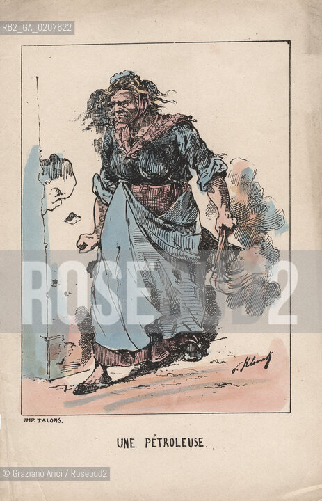 -KLENCK, PAUL. COLLEZIONE DI SESSANTA CARICATURE LA COMMUNE UNE PETROLEUSE (59), PARIGI, SENZA INDICAZIONE DI EDITORE E DATA DI PUBBLICAZIONE,STAMPA COLORATA A MANO CM 18X27,3 ©ARCHIVIO Graziano Arici/Rosebud2  COMUNE DI PARIGI FOTOANTICHE.-KLENCK, PAUL.  COLLECTION OF SIXTY CARICATURES LA COMMUNE UN PETROLEUSE (59), PARIS, WITHOUT EDITEURS INDICATION AND DATE OF PUBBLICATION, HAND COLORED PRINT,  CM 18X27,3 ©Graziano Arici / rosebud2