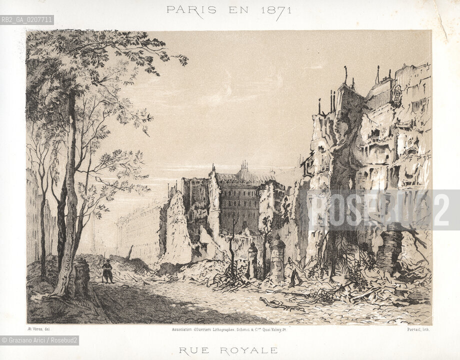 -PARIGI, VERON - ASSOCIATION DOUVRIERS LITHOGRAPHES, SCHMIT & C.IE QUAI VALMY 21 -  SIMEON LITH. - DUVAL EDITEUR, RUE ROYAL, 1871. LITOGRAFIA CONTENUTA NELLALBUM PARIS EN 1871 CM 33X25 ©ARCHIVIO Graziano Arici/Rosebud2   ROVINE, COMUNE DI PARIGI FOTOANTICHE.-PARIS, VERON - ASSOCIATION DOUVRIERS LITHOGRAPHES, SCHMIT & C.IE QUAI VALMY 21 -  SIMEON LITH. - DUVAL EDITEUR, RUE ROYAL, 1871. LITOGRAPHY, CM 33X25 ©Graziano Arici / rosebud2
