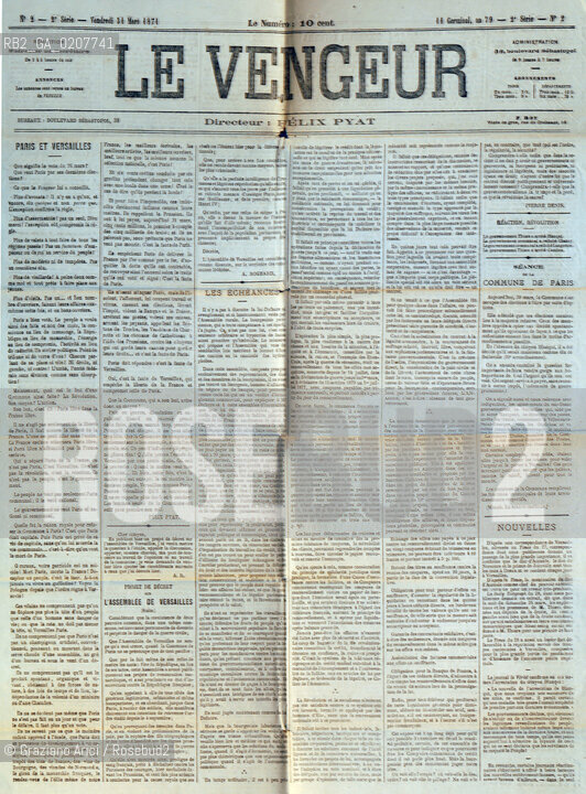 -PARIGI, PAGINE DEL GIORNALE LE VENGEUR N°2, VENERDI 31 MARZO 1871.  CM 48X66 ©ARCHIVIO Graziano Arici/Rosebud2  COMUNE DI PARIGI, GIORNALE, FOTOANTICHE.-PARIS, PAGE FROM NEWSPAPER LE VENGEUR N°2, FRIDAY 31 MARCH 1871.  CM 48X66  ©Graziano Arici / rosebud2