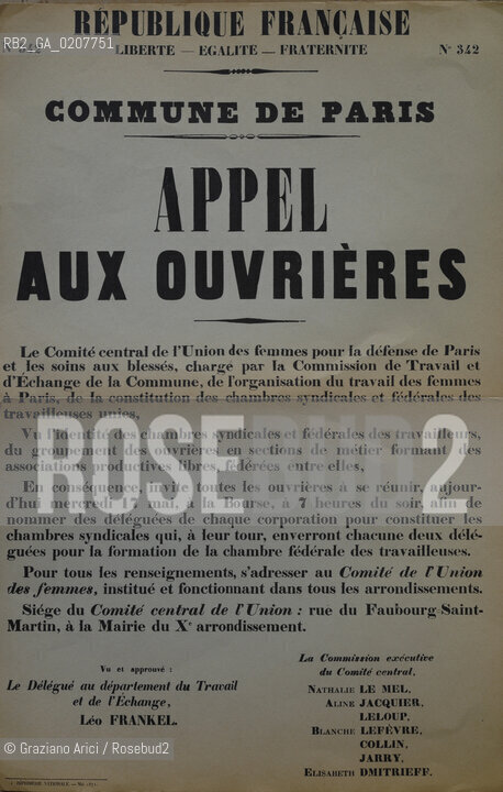 -PARIGI, MANIFESTO DELLA COMUNE DI PARIGI, FORMAZIONE E COORDINAMENTO DI ORGANIZZAZIONI SINDACALI, 17 MAGGIO 1871.  CM 28,5 X44,5 ©ARCHIVIO Graziano Arici/Rosebud2   FOTOANTICHE.-PARIS,  PARIS COMMUNE PLACARD, TRADE UNIONS, 1871.  CM CM 28,5 X44,5  ©Graziano Arici / rosebud2