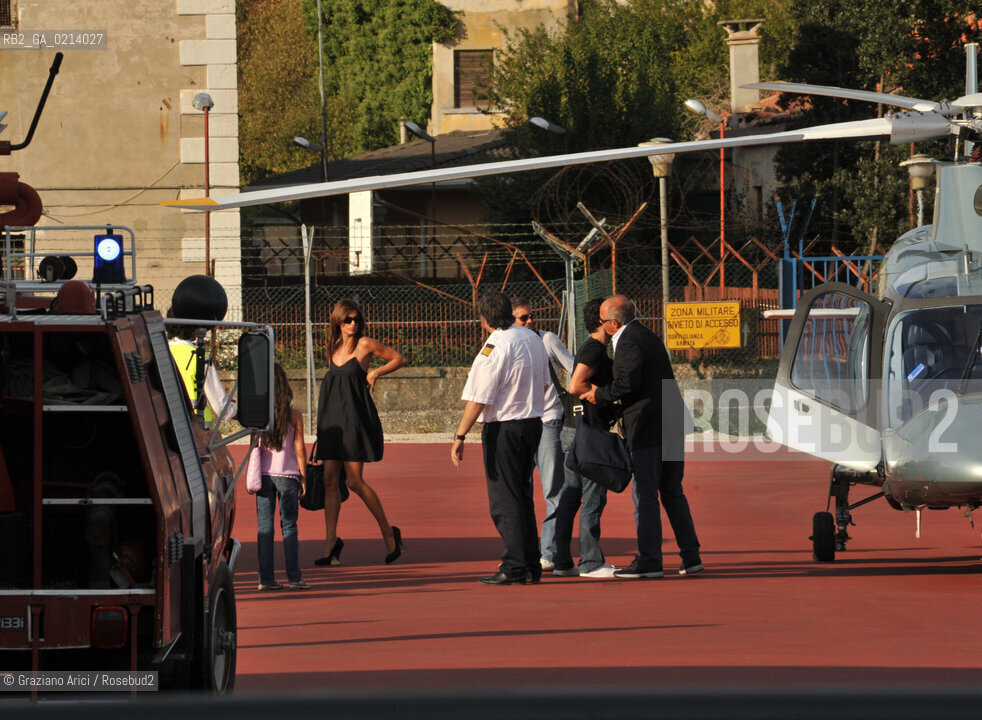 Italy, Venice - September 07th, 2009.66th VENICE INTERNATIONAL FILM FESTIVAL - THE ACTOR GEORGE CLOONEY ARRIVING WITH THE SHOWGIRL ELISABETTA CANALIS IN VENICE LIDO AIRPORT NICELLI WITH AN HELICOPTER  ©Graziano Arici/Rosebud2