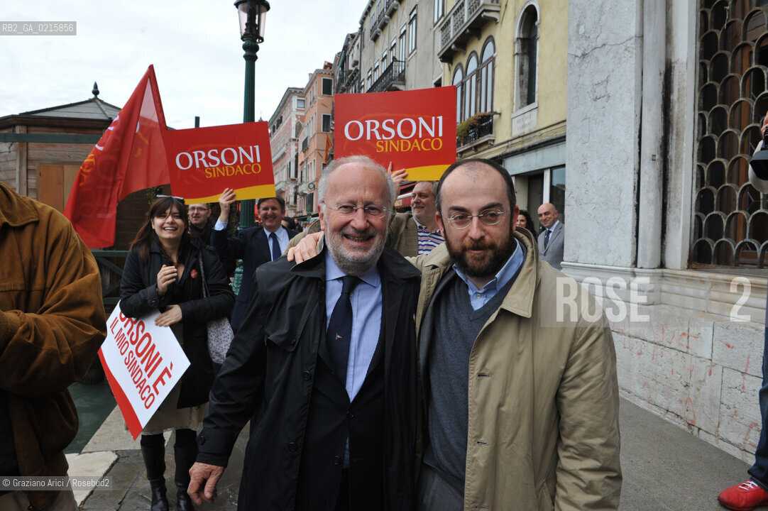 Venice 30/3/10 - Local council elections for the Mayor of Venice : The new elected Mayor Giorgio Orsoni sindaco politica with Beppe Caccia ©Graziano Arici/Rosebud2