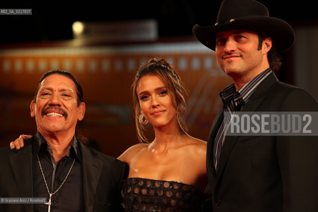 67th Venice International Film Festival - Venice September 1, 2010 - Red Carpet of the Film Machete - The director Robert Rodriguez with the actress Jessica Alba and the actor Danny Trejo