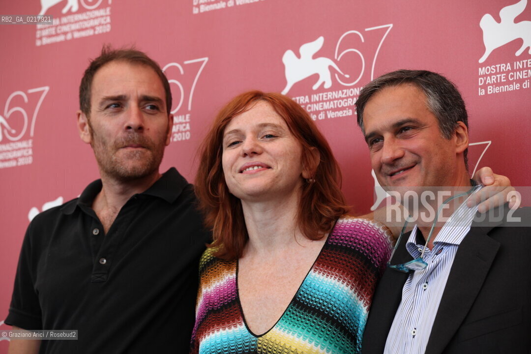 67th Venice International Film Festival - Venice September 2, 2010 - Photocall of the Jury Controcampo Italiano - Left to right : The president, actor Valerio Mastrandrea, director Susanna Nicchiarelli  and Dario Edoardo