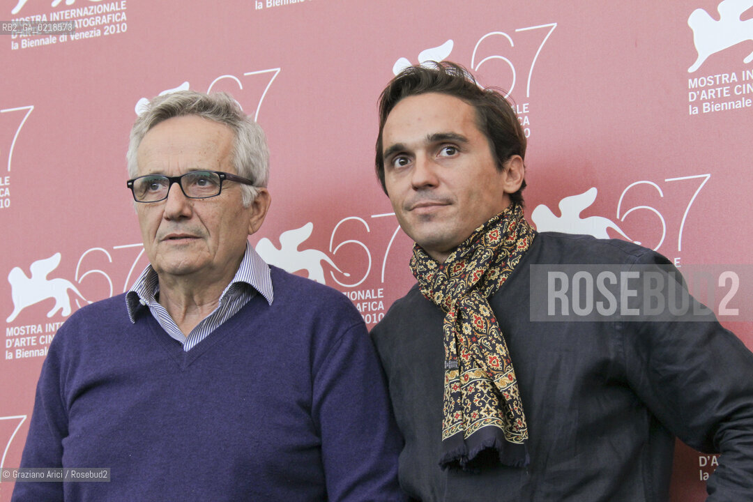 67th Venice International Film Festival - Venice September 8, 2010 - Photocall of the film Sorelle Mai - The director Marco Bellocchio (left) with actor Pier Giorgio Bellocchio.