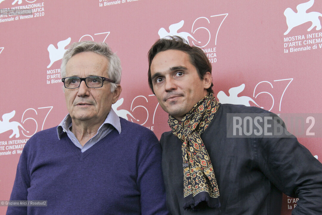 67th Venice International Film Festival - Venice September 8, 2010 - Photocall of the film Sorelle Mai - The director Marco Bellocchio (left) with actor Pier Giorgio Bellocchio.