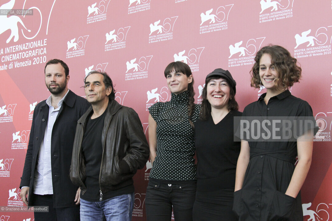 67th Venice International Film Festival - Venice September 8, 2010 - Photocall of the film Attenberg - Left to right: actor and producer Yorgos Lanthimos, actor Vangelis Mourikis, actress Evangelina Randou, the director Athina Rachel Tsangari, Actress Ariane Labed