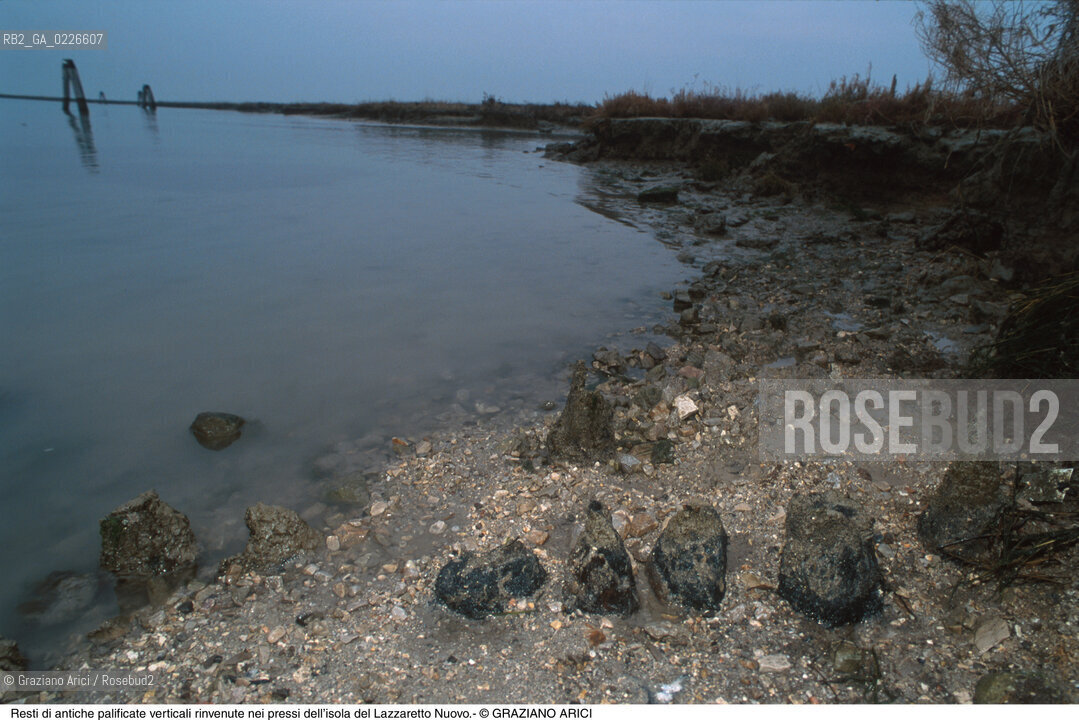 Caption: Nome:..ISOLA DEL LAZZARETTO NUOVO....Localizzazione:..VENEZIA / ISOLA DEL LAZZARETTO NUOVO / LAGUNA NORD..VENICE / THE ISLE OF LAZZARETTO NUOVO / THE NORTH LAGOON..Soggetto:..ISOLA DEL LAZZARETTO NUOVO / ..Resti di antiche palificate verticali rinvenute nei pressi dell’isola del Lazzaretto Nuovo...ARCHEOLOGIA..Cronologia:......Autore:.. ....Stile:......Editori Stampatori:......Committenza:......Materia e Tecnica:......Collocazione:..TESON GRANDO / ISOLA DEL LAZZARETTO NUOVO....Note:..NEL XV SEC. DIVENTA LAZZARETTO PER LESPURGO DELLE MERCI E SUCCESSIVAMENTE DELLE PERSONE SOSPETTE DI CONTAGIO. DOPO LA PESTILENZA DEL XVI SEC. VIENE ABBANDONATA E NEL 1800 DIVENTA ZONA MILITARE ..ARCHEOLOGIA..THE ISLAND BECAME A QUARANTINE STATION IN XVth CENTURY, FIRST FOR GOODS AND LATER FOR INDIVIDUALS SUSPECTED OF BEING INFECTED. AFTER THE PLAGUES OF THE XVIth CENTURY, THE ISLAND WAS ABANDONED AND IT BECAME A MILITARY POST IN 1800 ..Riproduzione Fotografica:..Graziano Arici/Rosebud2 ...Copyright:..Graziano Arici / rosebud2/....Data:..1999....Costo:..A....Key:..ISOLE ABBANDONATE..UNINHABITED ISLANDS