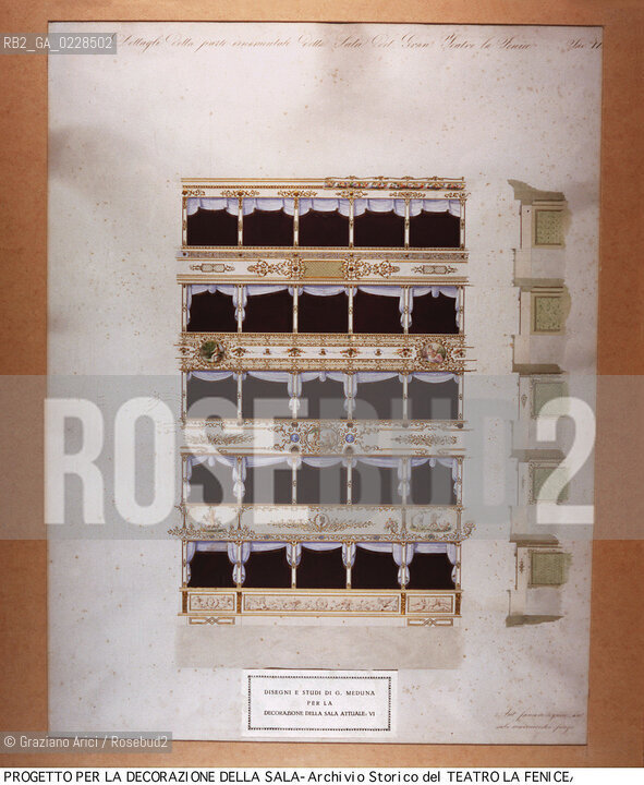 Nome: ..GRAN TEATRO LA FENICE..Descrizione: ..TEATRI / PROGETTO PER LA DECORAZIONE DELLA SALA / DISEGNO DI GIAMBATTISTA MEDUNA DEL 1853 ..Credit:..ARCHIVIO STORICO DEL TEATRO LA FENICE/..Costo: ..A..Nazione: ..ITALIA..Città:..VENEZIA..Data: ..1987....La cessione dei diritti di questa immagine si intende per quanto di nostra competenza. Non comprende invece le eventuali spese  relative a diritti che potranno essere richiesti dagli Enti o persone fisiche cui appartengono eventualmente i soggetti  ripresi. Tali costi, ove necessari, e l’espletamento di qualsivoglia pratica di richiesta di concessione del permesso di pubblicazione sono esclusivamente a carico e a cura del soggetto acquirente di questa immagine.