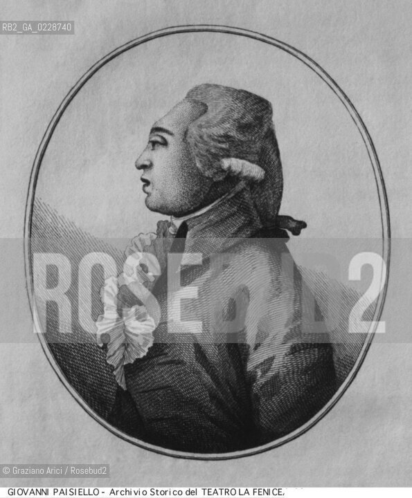 Nome:..PAISIELLO GIOVANNI ..Descrizione:..MUSICA CLASSICA COMPOSITORE / STAMPA..Credit:..ARCHIVIO STORICO DEL TEATRO LA FENICE/..Costo:..A..Nazione:..ITALIA..Città:..VENEZIA..Data:..1990....La cessione dei diritti di questa immagine si intende per quanto di nostra competenza. Non comprende invece le eventuali spese  relative a diritti che potranno essere richiesti dagli Enti o persone fisiche cui appartengono eventualmente i soggetti  ripresi. Tali costi, ove necessari, e l’espletamento di qualsivoglia pratica di richiesta di concessione del permesso di pubblicazione sono esclusivamente a carico e a cura del soggetto acquirente di questa immagine.