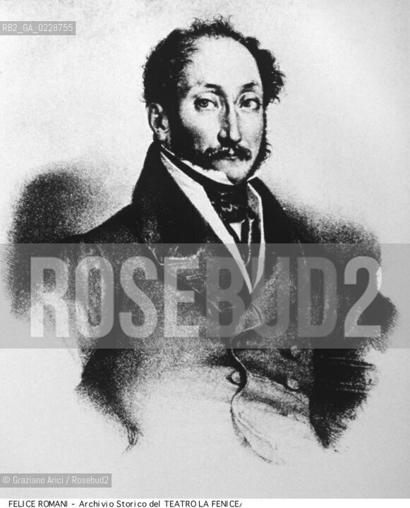 Nome:..ROMANI FELICE..Descrizione:..MUSICA CLASSICA LIBRETTISTA / STAMPA..Credit:..ARCHIVIO STORICO DEL TEATRO LA FENICE/..Costo:..A..Nazione:..ITALIA..Città:..VENEZIA..Data:..1990....La cessione dei diritti di questa immagine si intende per quanto di nostra competenza. Non comprende invece le eventuali spese  relative a diritti che potranno essere richiesti dagli Enti o persone fisiche cui appartengono eventualmente i soggetti  ripresi. Tali costi, ove necessari, e l’espletamento di qualsivoglia pratica di richiesta di concessione del permesso di pubblicazione sono esclusivamente a carico e a cura del soggetto acquirente di questa immagine.