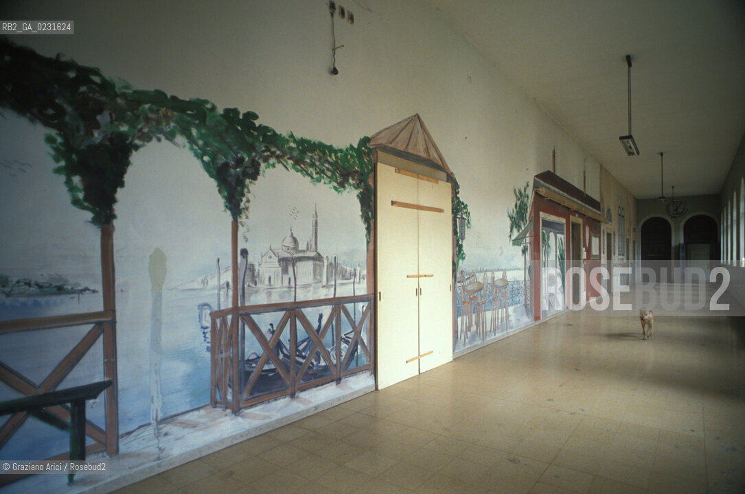 Caption: Nome:..ISOLA DI SAN CLEMENTE: OSPEDALE ....Localizzazione:..VENEZIA / ISOLA DI SAN CLEMENTE / LAGUNA SUD..VENICE / THE ISLE OF SAN CLEMENTE / THE SOUTH LAGOON..Soggetto:..ISOLA DI SAN CLEMENTE / INTERNO DELL OSPEDALE / DISEGNI..ISLE OF SAN CLEMENTE / INTERIOR OF THE HOSPITAL / DRAWINGS..Cronologia:......Autore:......Stile:......Editori Stampatori:......Committenza:......Materia e Tecnica:......Collocazione:......Note:..I PRIMI EDIFICI RISALGONO AL XII SECOLO / DAL 1834 LISOLA DIVENNE MANICOMIO PROVINCIALE FEMMINILE FINO AL1992 / SACCHEGGIATA NEL 1992, OGGI E DIVENTATA RIFUGIO PER GATTI RANDAGI, GRAZIE AI VOLONTARI DELLASSOCIAZIONE DINGO..THE FIRST BUILDINGS  DATE BACK TO THE XII CENTURY  / FROM 1834 TO 1992 IT WAS USED AS A GIRLS MENTAL HOSPITAL  / SACKED IN 1992, IT BECAME A REFUGE FOR STRAY CATS, THANKS TO  VOLUNTARY DINGO ASSOCIATION..Riproduzione Fotografica:..Graziano Arici/Rosebud2 ...Copyright:..Graziano Arici / rosebud2/....Data:..1993....Costo:..A....Key:..ISOLE ABBANDONATE..UNINHABITED ISLANDS